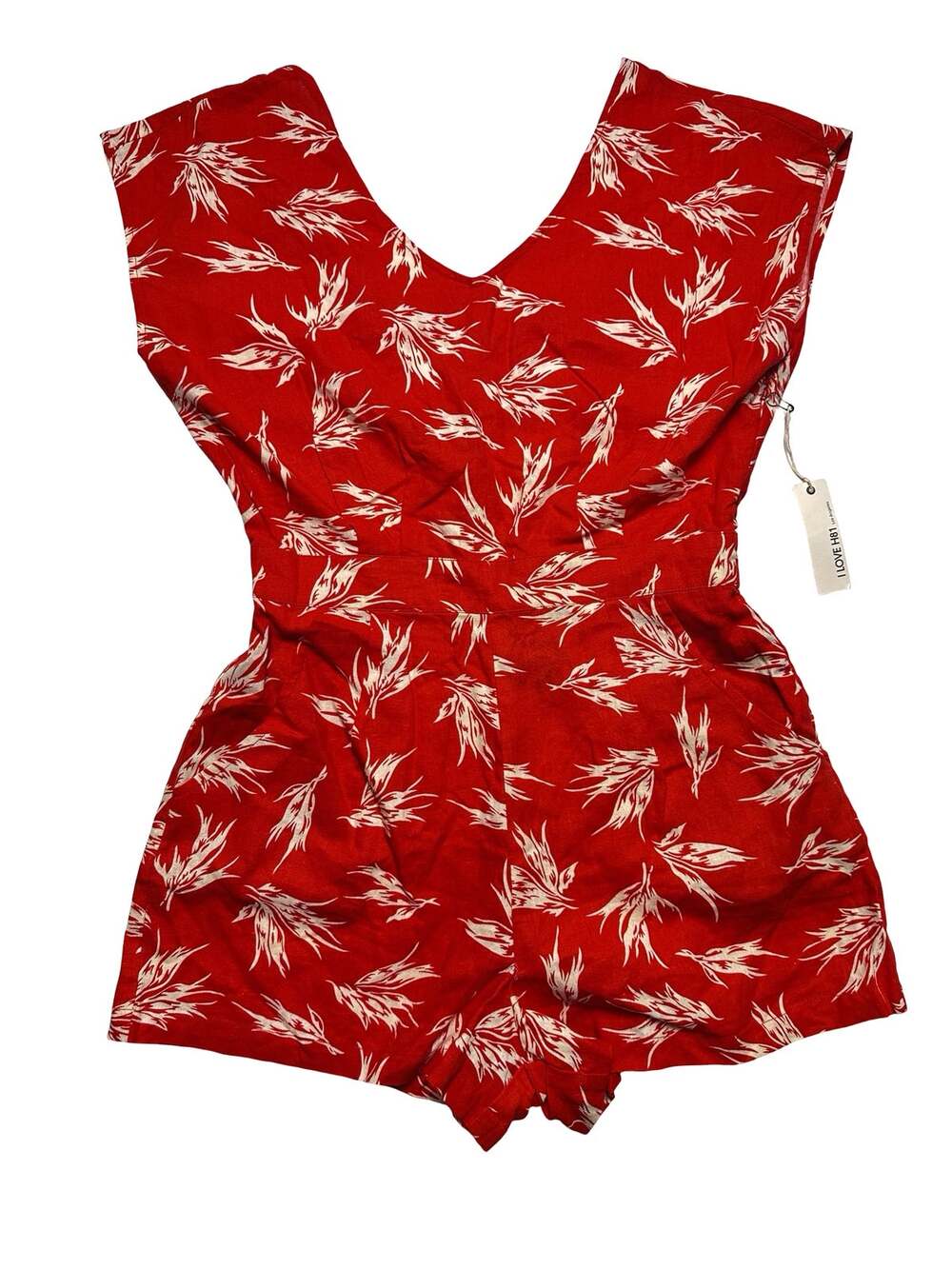 NWT I LOVE H81 Forever 21 Red Tropical Leaf Print Strappy Back Romper